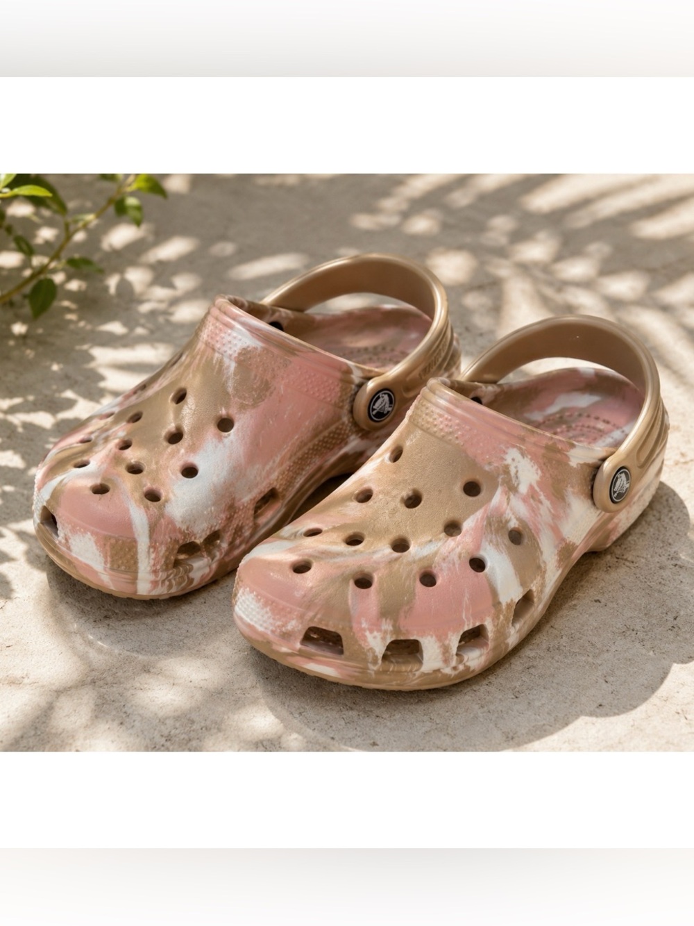 CROCS Pink Brown White Marbled Classic Clog